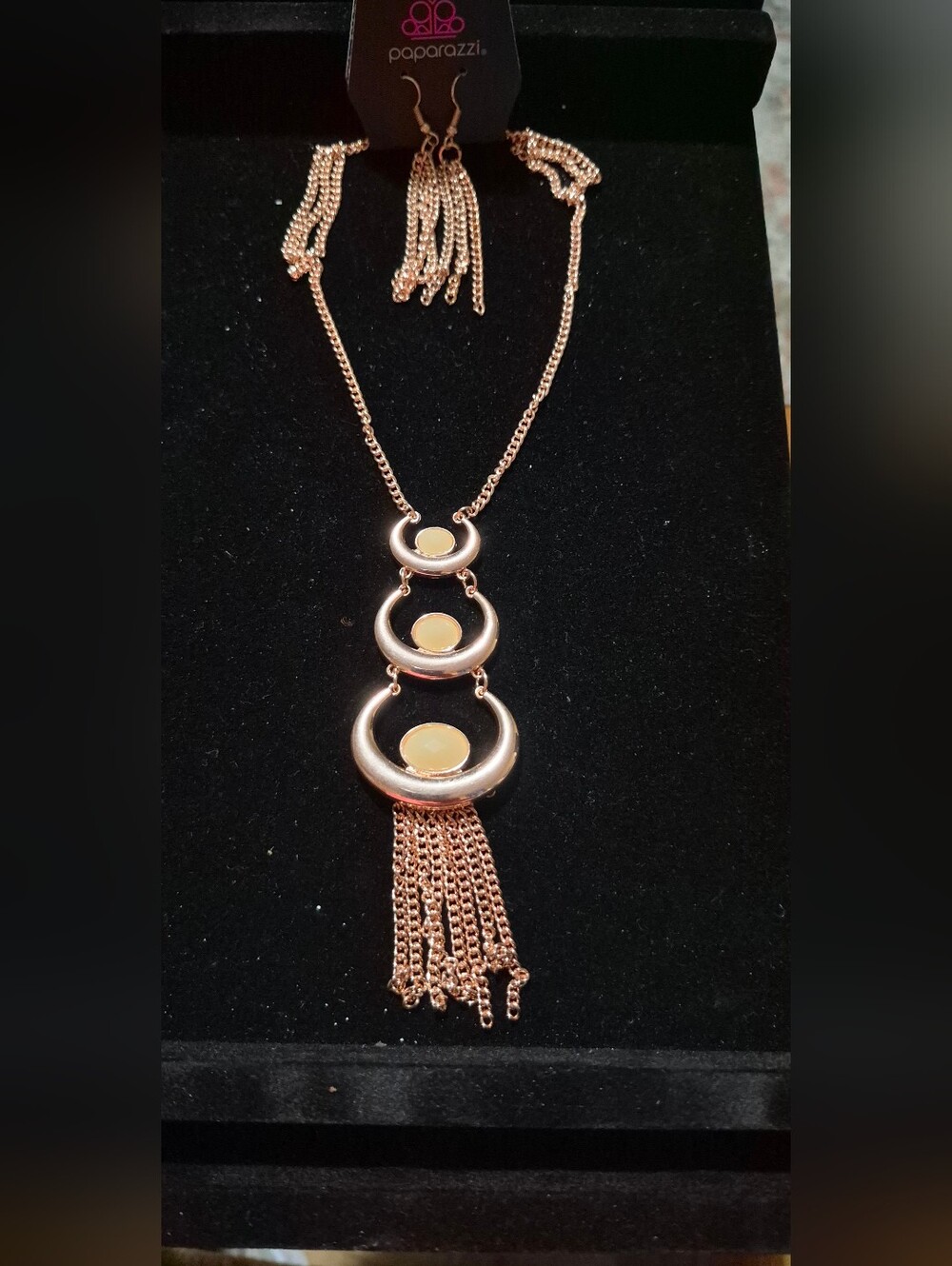 paparazzi Rose Gold Triple Crescent Tassel Necklace